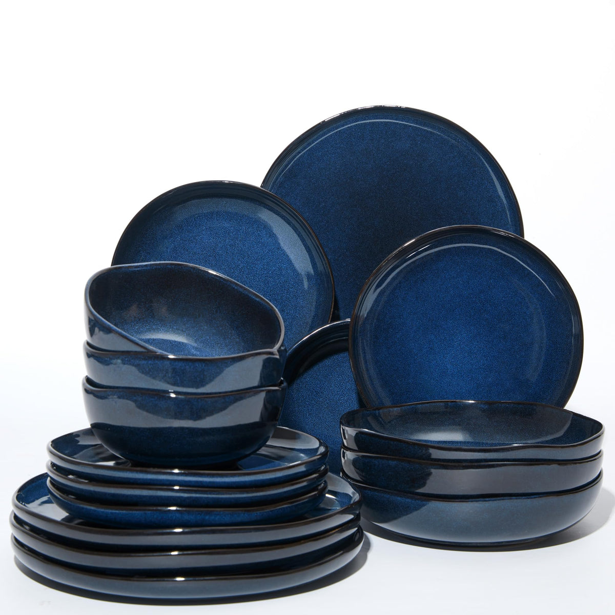 Pokini Stoneware Dinnerware Sets for 4, 12Pcs Ceramic Plates and Bowls Sets