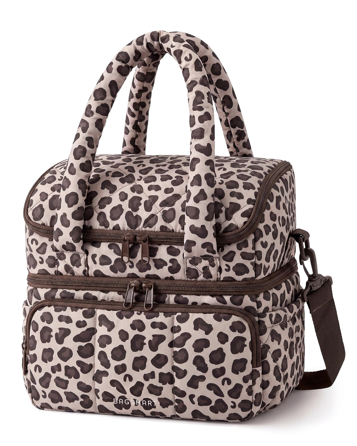 BAGSMART Lunch Bag Women, Double Deck Insulated Lunch Box, Camel