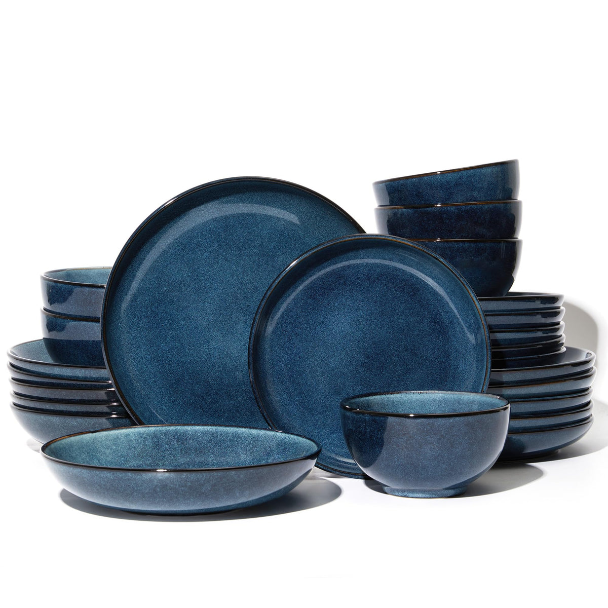 Pokini Stoneware Dinnerware Sets for 8, 24pcs Plates and Bowls Sets Dishes