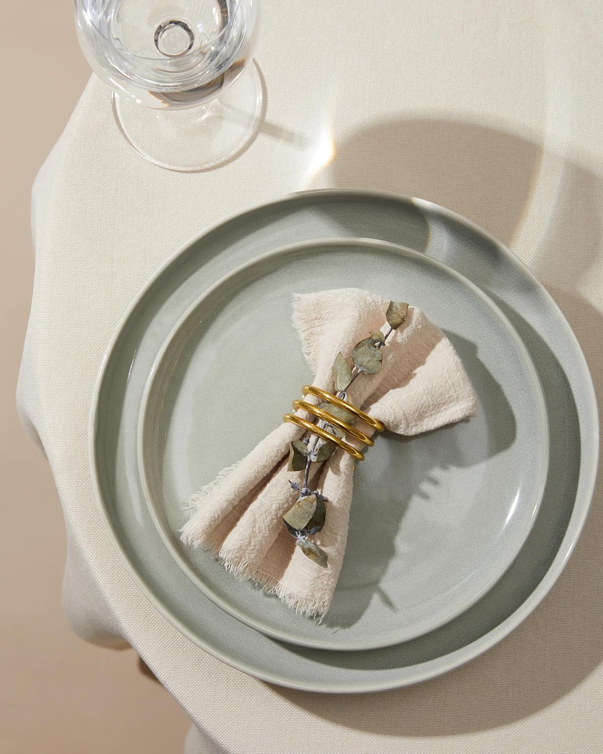 Pokini Stoneware Dinnerware Sets for 4, 12Pcs Ceramic Plates and Bowls Sets