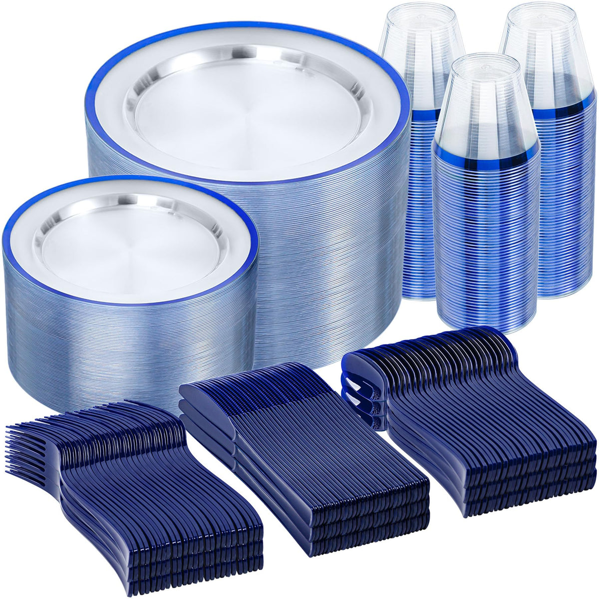 N9R 600PCS White and Gold Plastic Plates, Disposable Dinnerware Set
