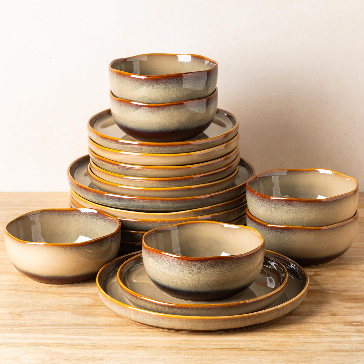 TheTerra Ceramic Dinnerware Set for 4, 12-Piece Plates and Bowls Set