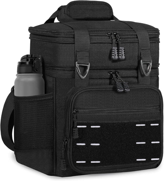 TENKIST Tactical Expandable Lunch Box Men 2 Layer Cooler Bag 20 Cans Black