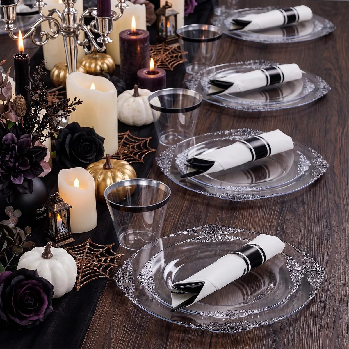 Hioasis 350 Pcs Clear Black Plates for Party