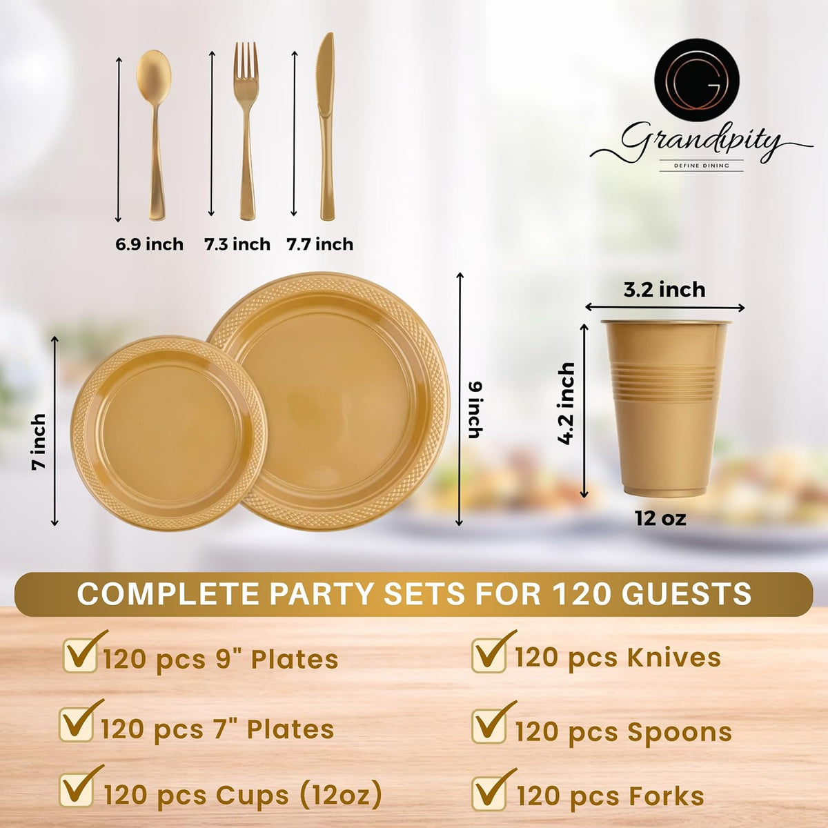 Grandipity Disposable Plastic Dinnerware Sets for Parties (720 pcs)