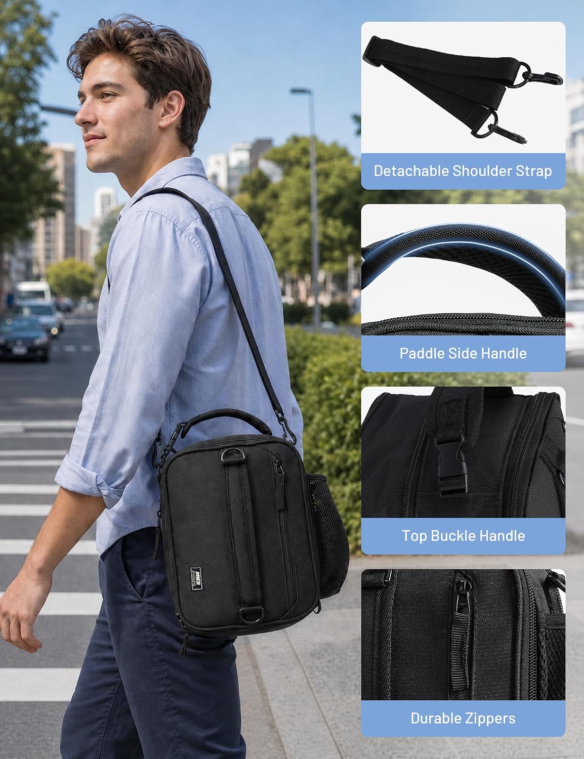 MIER Expandable Small Lunch Box for Men Women Kids to Work School, Black