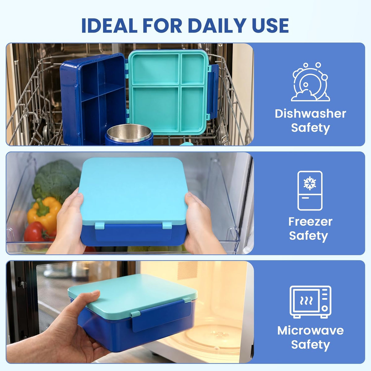 LOHASOK Bento Lunch Box for Kids with 8oz Soup Thermo,Blue