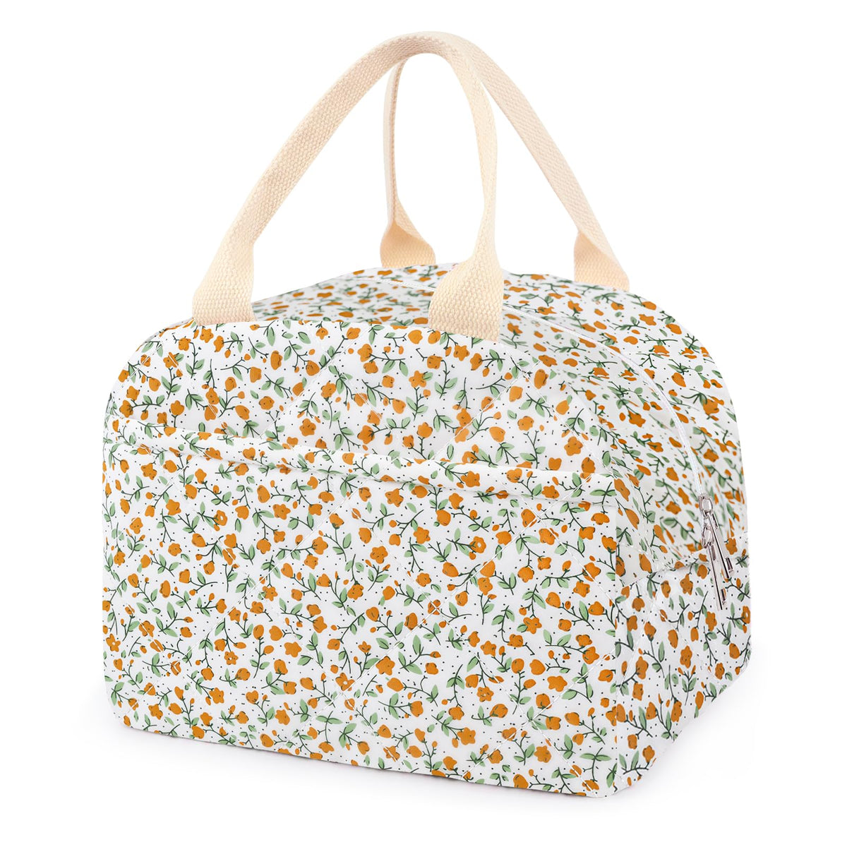 Cotton Quilted Insulated Lunch Bag, Reusable Quilted Floral Lunch Tote Bags