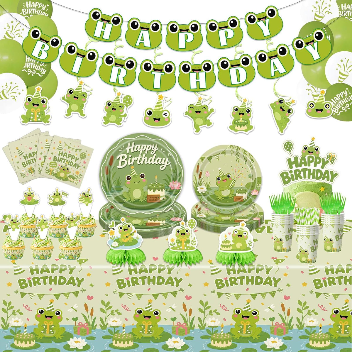 197 PCS Frog Birthday Party Supplies, Cute Frog Decorations for Kids