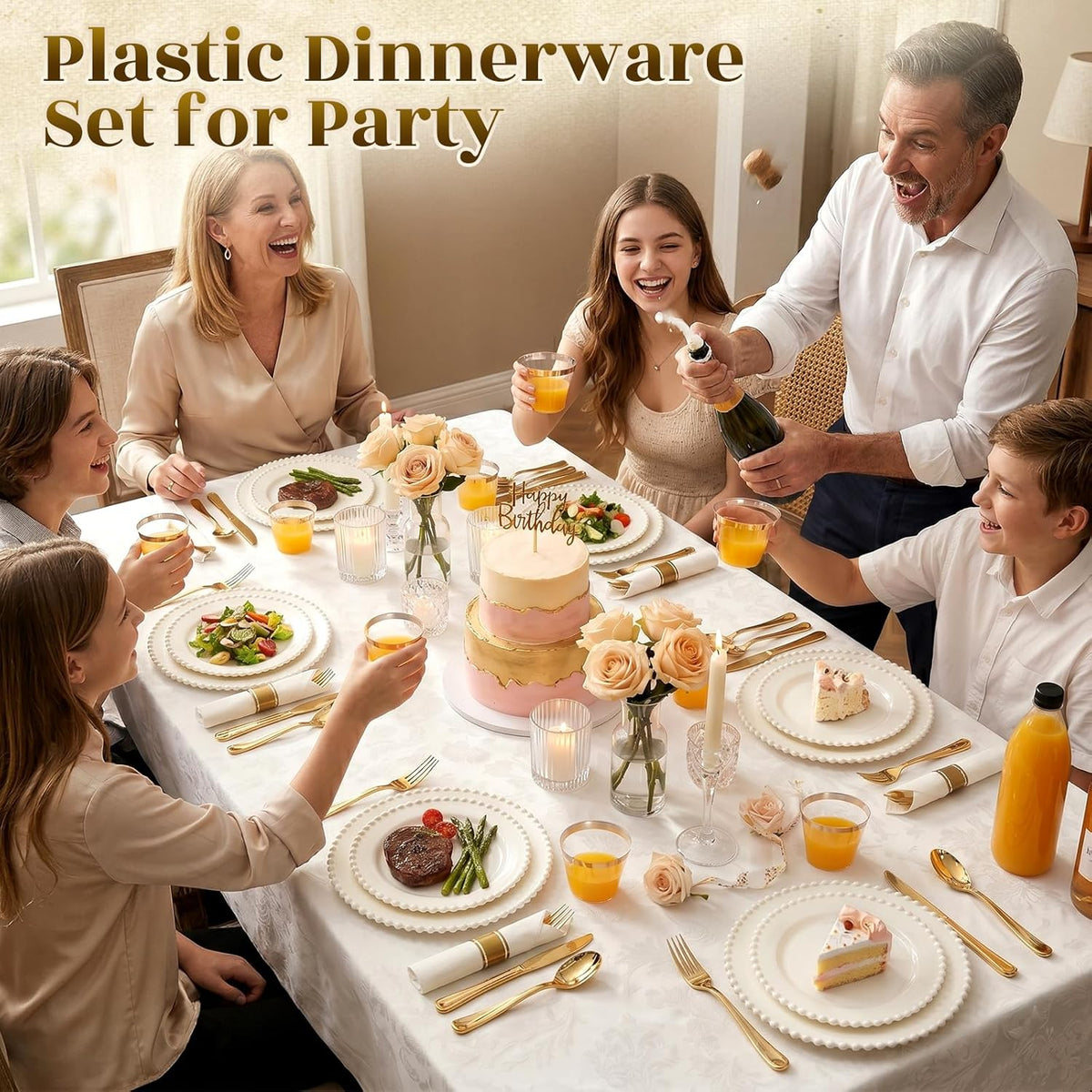 175pcs Plastic Dinnerware Set Ivory 25 Guests for Wedding
