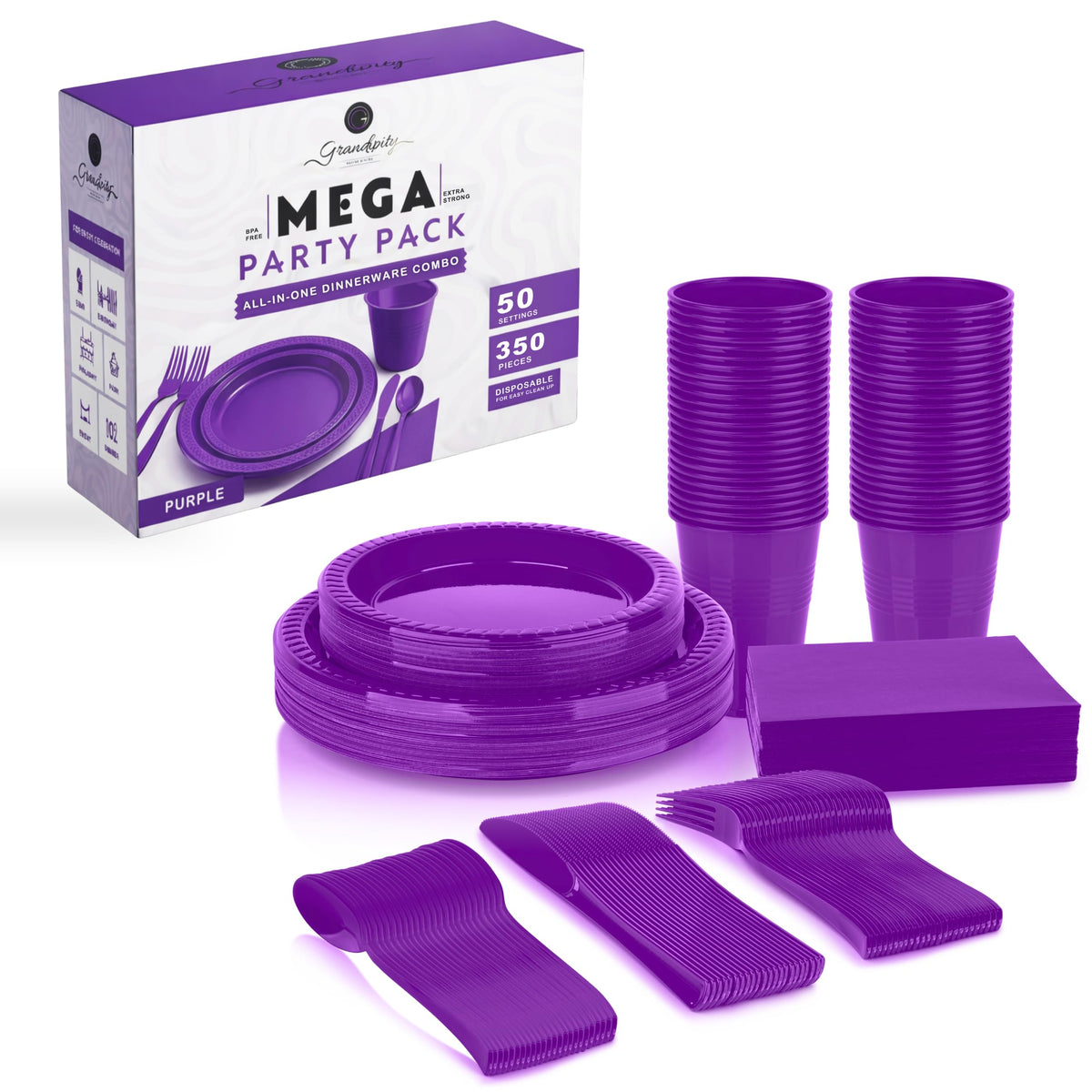 Grandipity Disposable Plastic Dinnerware Sets for Parties (720 pcs)