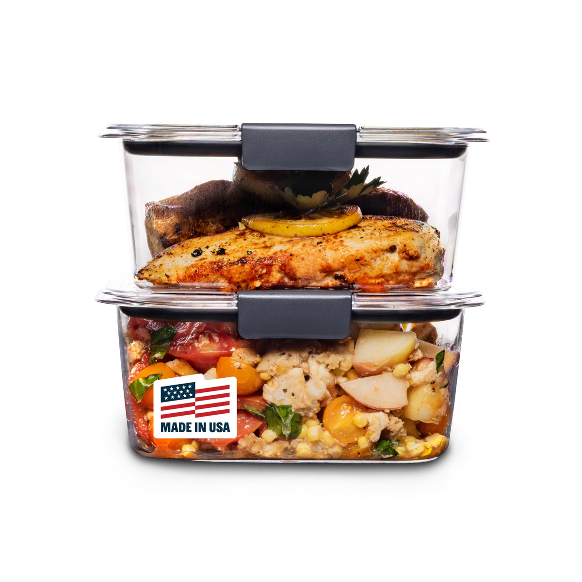 Rubbermaid Brilliance Meal Prep Containers, 2-Compartment Food Storage Containers, 2.85 Cup, 5-Pack, BPA-Free, Clear/Grey