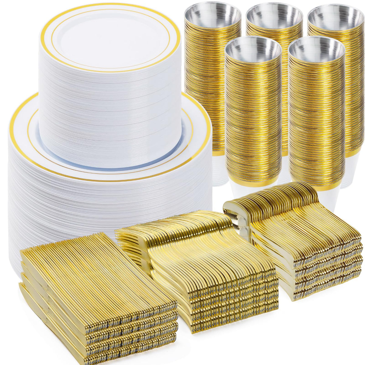 BESTVIP 600PCS Gold Dinnerware Set for 100 Guests,