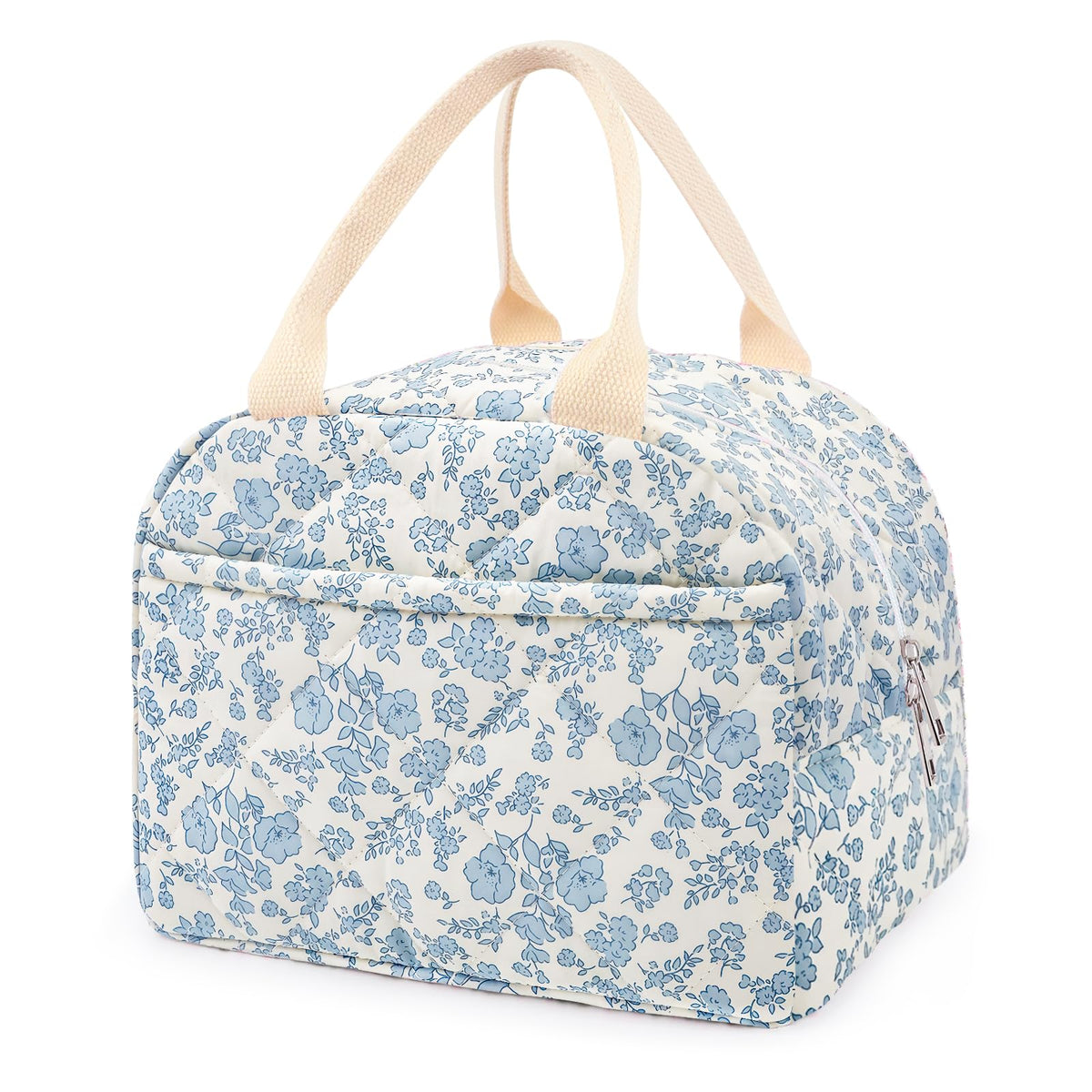 Cotton Quilted Insulated Lunch Bag, Reusable Quilted Floral Lunch Tote Bags