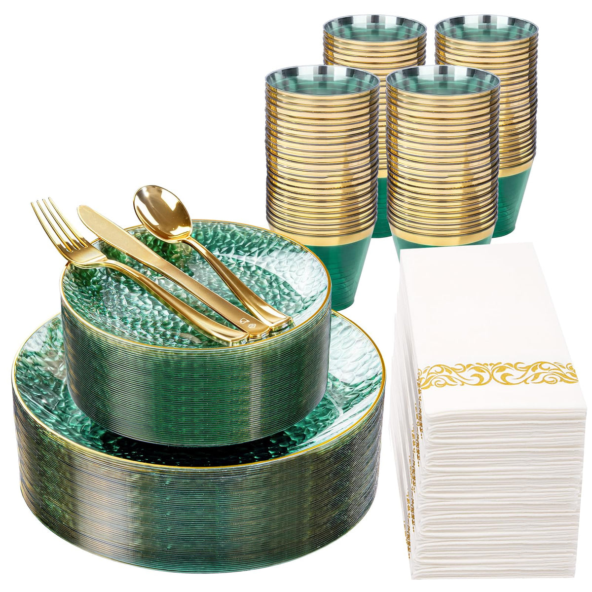 DaYammi 350PCS Amber Plastic Dinnerware Set for 50 Guests