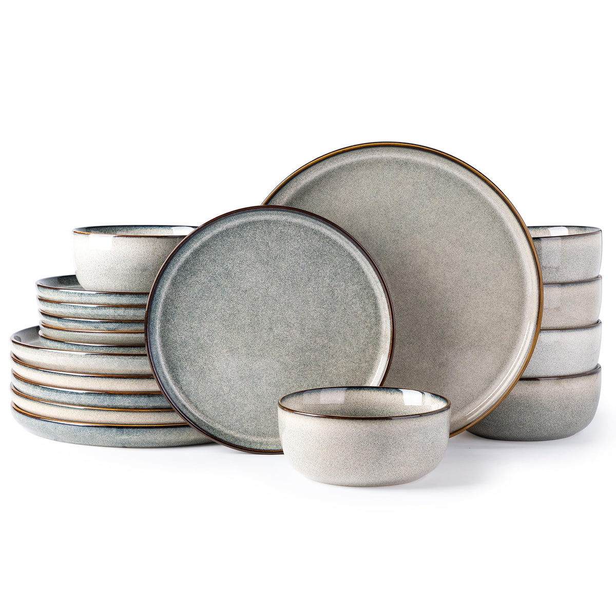 GBHOME Ceramic Dinnerware Sets for 8, 24 Pieces Stoneware Plates and Bowls Sets, Scratch Resistant Dishes, Dishwasher & Microwave Safe, Reactive Glaze-Green Wheat