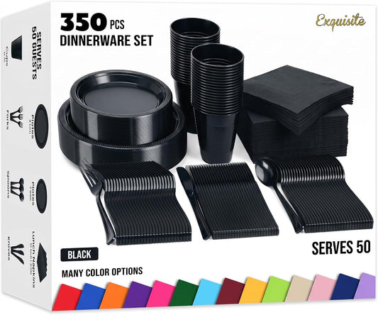 Exquisite 350 Pcs Black Plates and Napkins Party Supplies Plate Sets