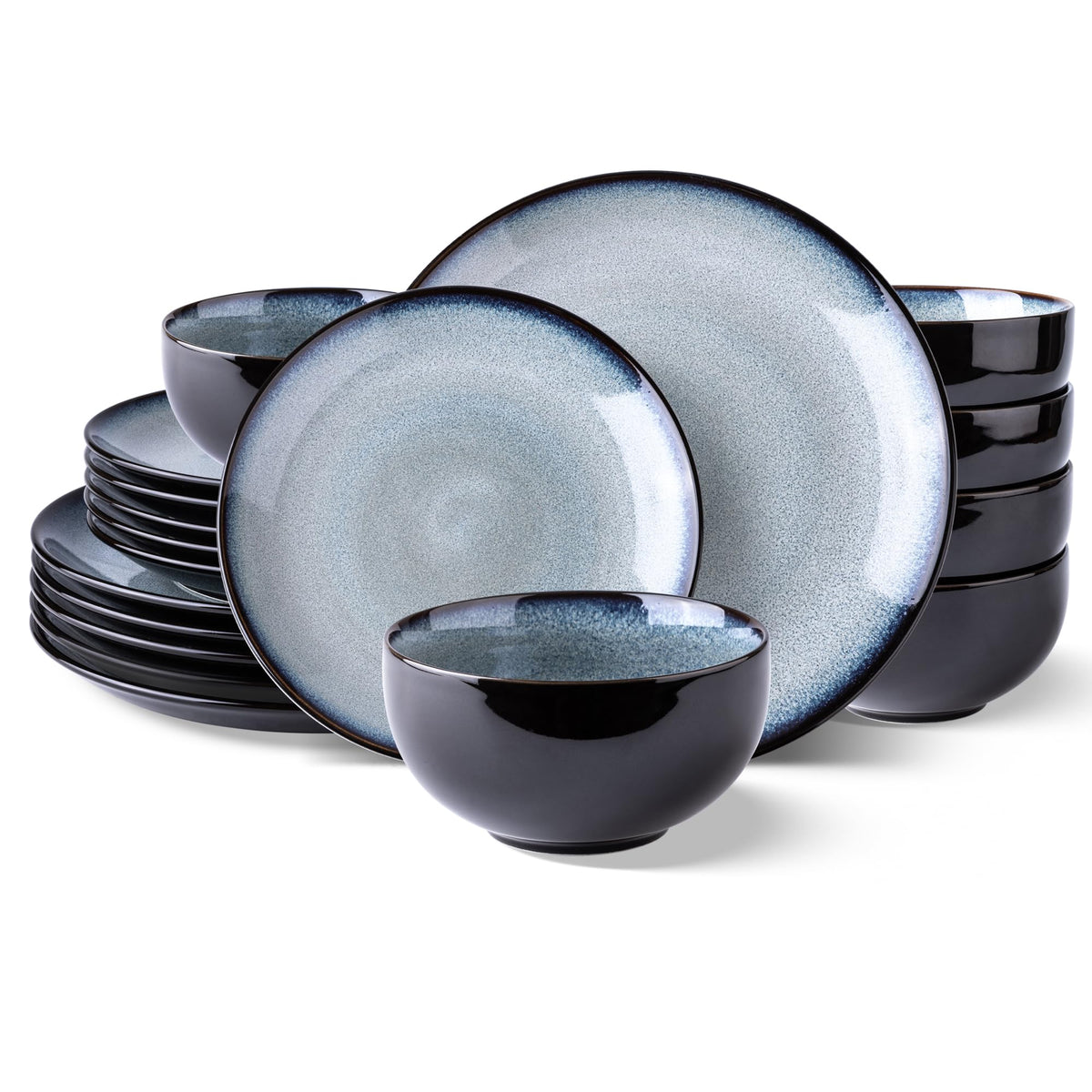 LeRatio Ceramic Dinnerware Sets for 8,24Pcs Porcelain Plates and Bowls Set