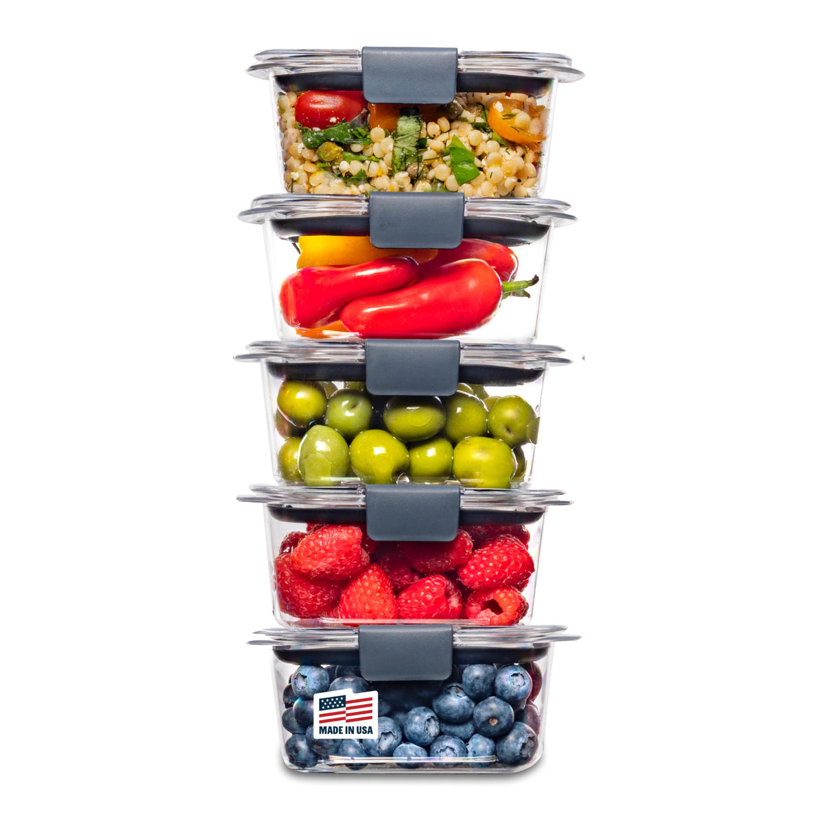 Rubbermaid Brilliance Meal Prep Containers, 2-Compartment Food Storage Containers, 2.85 Cup, 5-Pack, BPA-Free, Clear/Grey