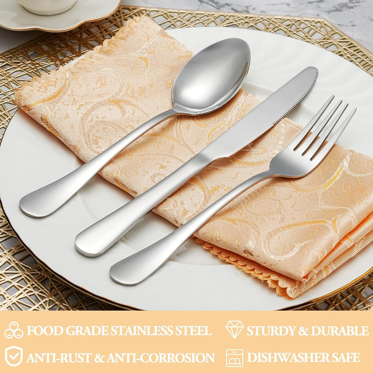 40 Pcs Silverware Set Service for 8, Food Grade Stainless Steel Flatware Set, Mirror Polished Cutlery Utensil Sets, Kitchen Eating Tableware Sets, Include Dinner Knives Fork Spoon, Dishwasher Safe