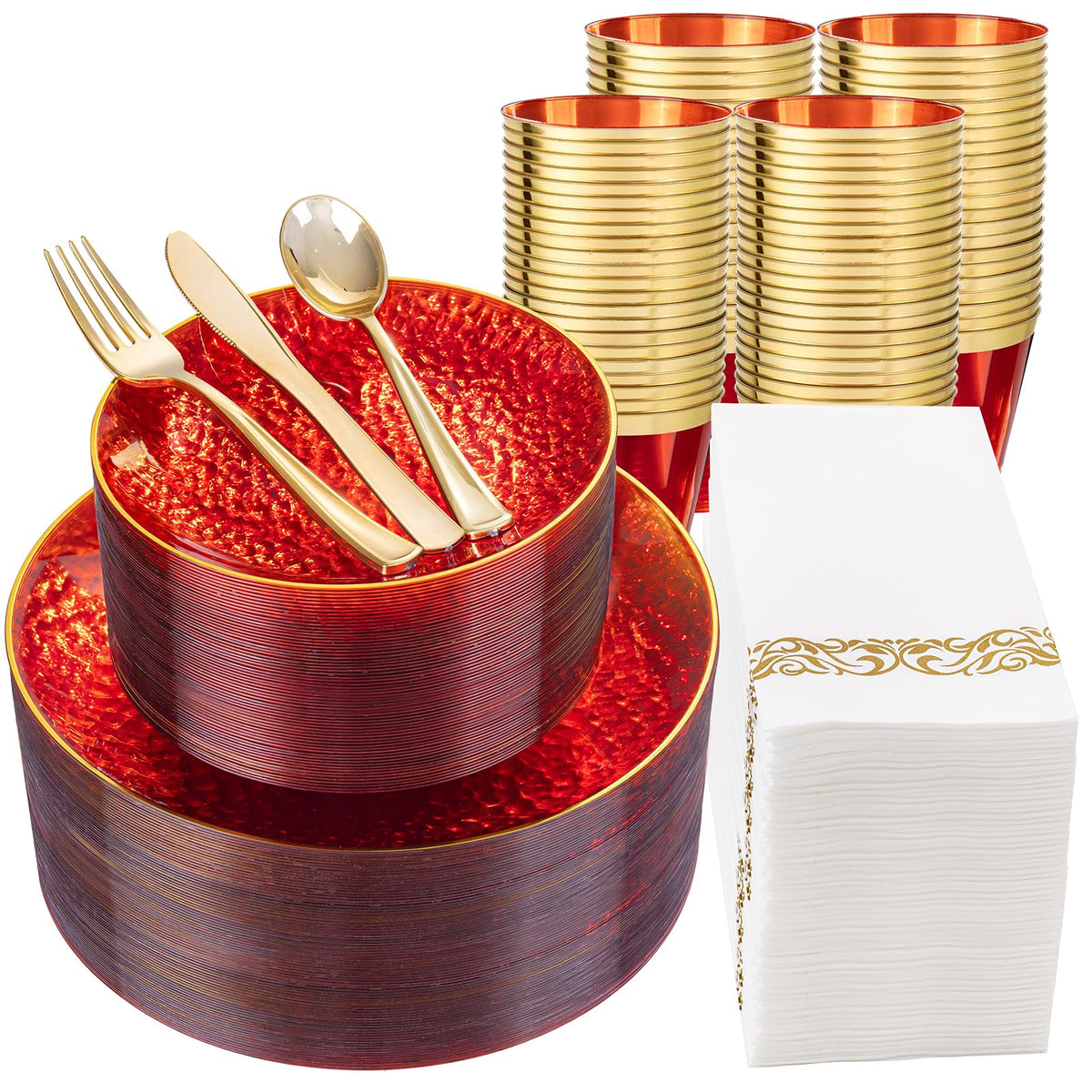 DaYammi 350PCS Amber Plastic Dinnerware Set for 50 Guests