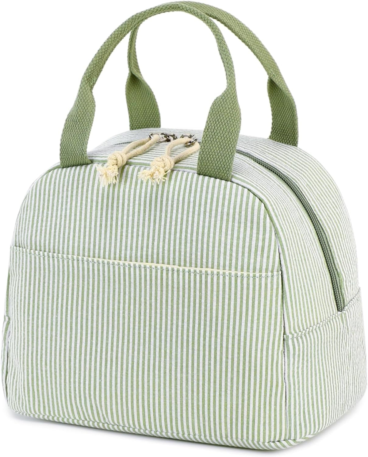 Bluboon Lunch Box for Women Cute Lunch Bag Reusable Insulated Lunch Bags Large Capacity Lunchbox Cooler for Work Picnic or Travel Gifts (A Sage Green White Stripes, 10 x 7.5 x 8 inches)