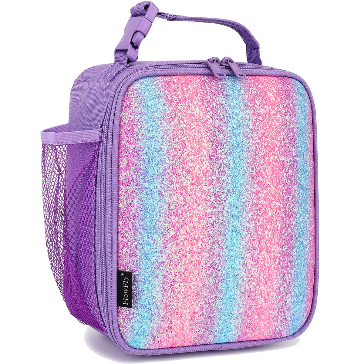 FlowFly Kids Lunch Box Insulated Letter Print Soft Bag Mini Cooler Back to School Thermal Meal Tote Kit for Girls, Boys, Black
