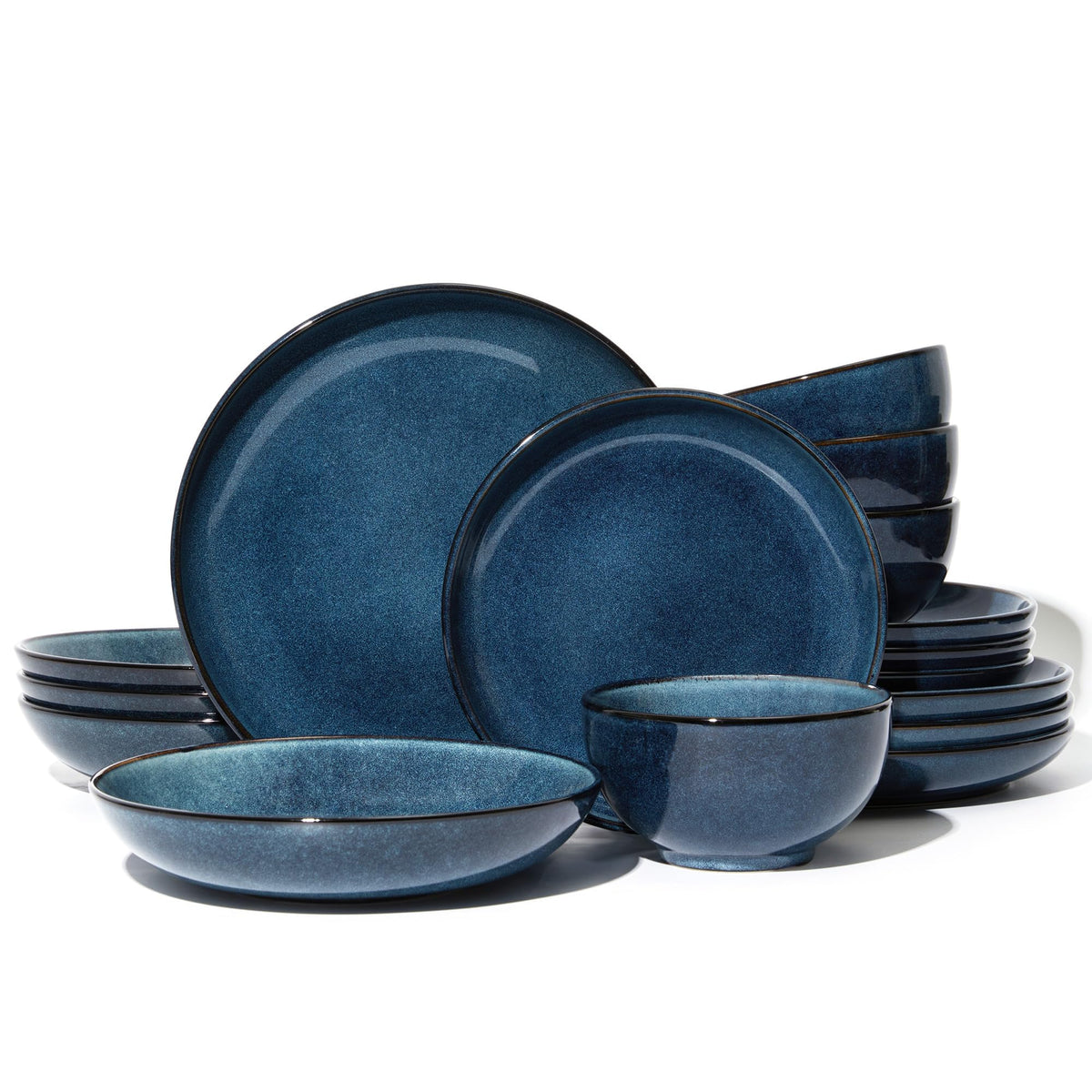 Pokini Stoneware Dinnerware Sets for 8, 24pcs Plates and Bowls Sets Dishes
