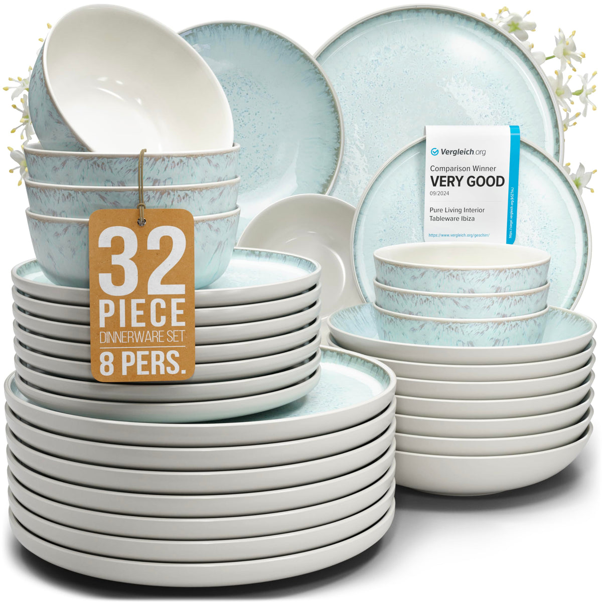 16 Piece Stoneware Dinnerware Set for 4, Handcrafted Plates and Bowls Set