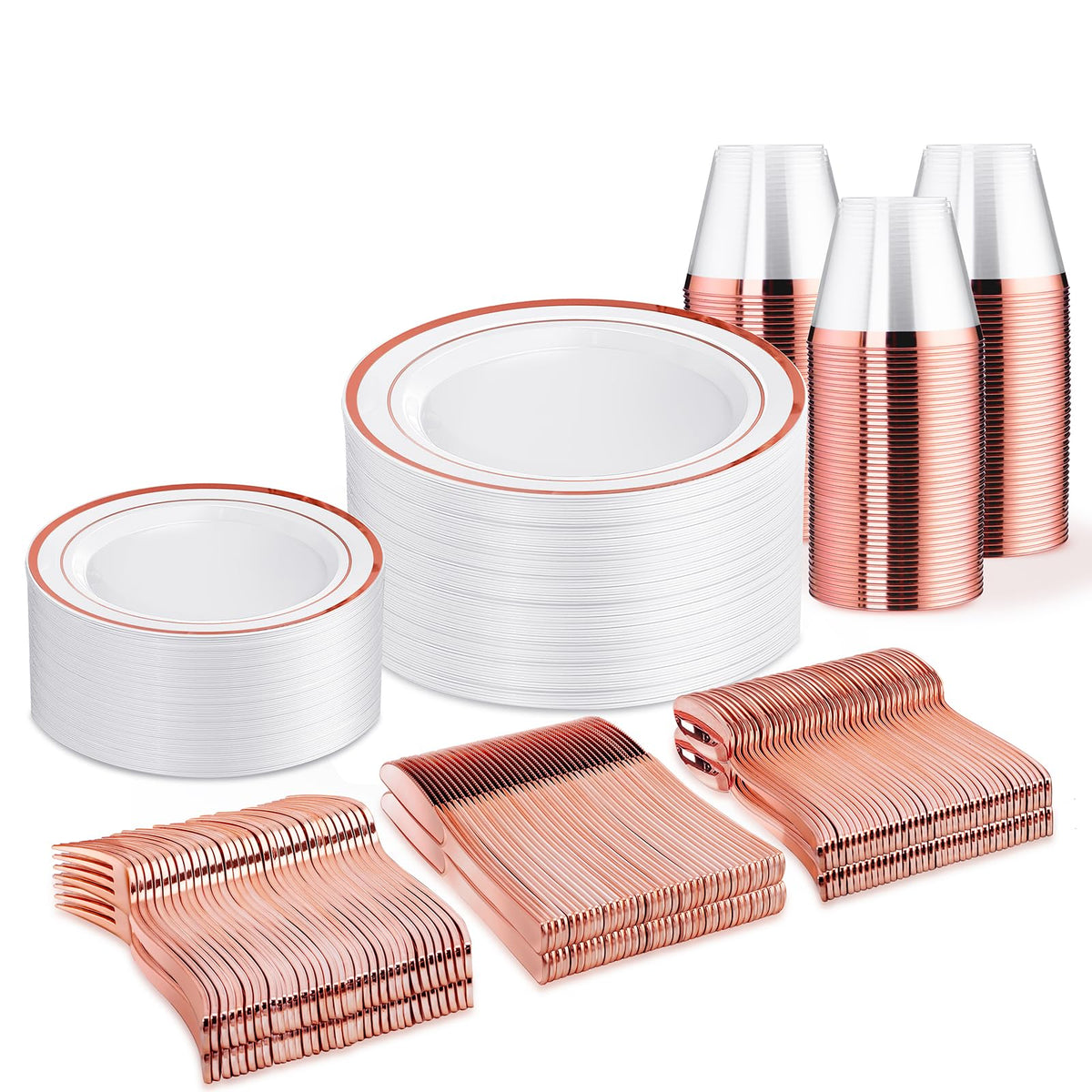 WELLIFE 600 PCS Silver Disposable Dinnerware Set for 100 Guests
