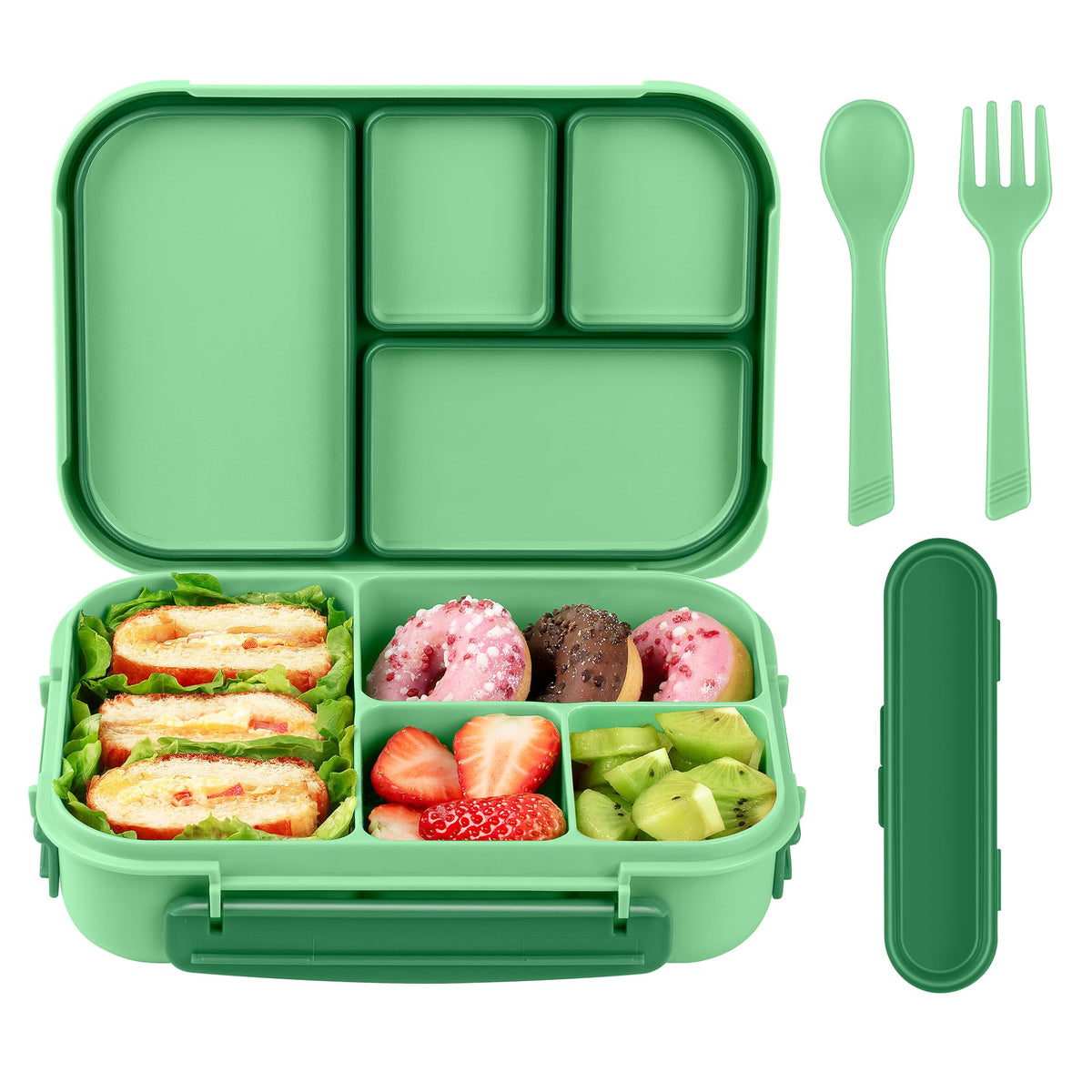 Amathley Lunch Box Kids,Bento Box Adult,Leakproof Lunch Containers for Adults/Kids/Toddler,1200ML-4 Compartments bento Lunch box with Utensil,Microwave & Dishwasher & Freezer Safe (Blue)