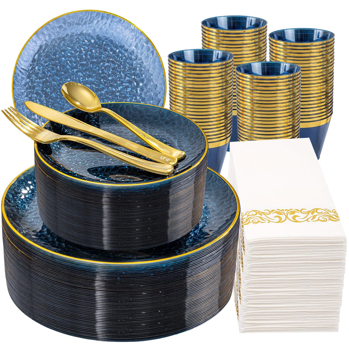 DaYammi 350PCS Amber Plastic Dinnerware Set for 50 Guests