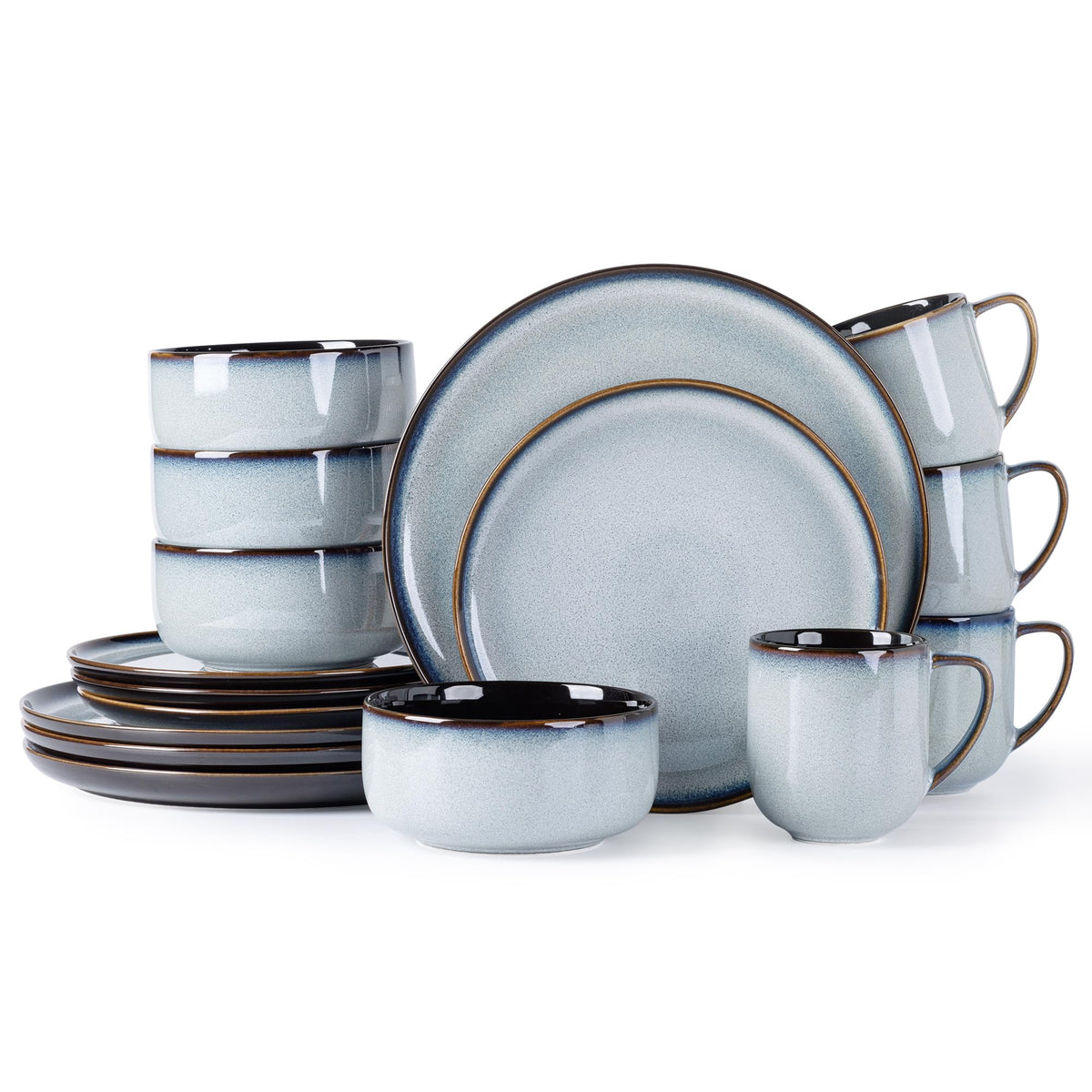 LeRatio Ceramic Dinnerware Sets for 4,12Pcs Porcelain Plates and Bowls Set