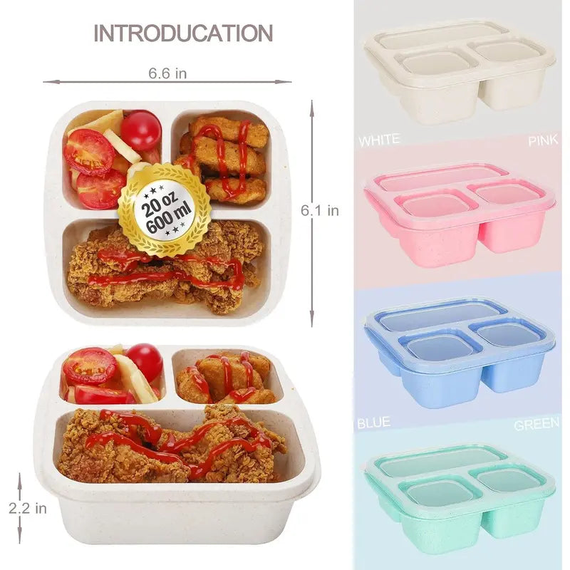 Bento Box For , 4 Pack 3 Compartments Meal Prep Containers  Lunch Containers,  Storage Containers With , Stackable Snack Boxes for School, Work, and Travel