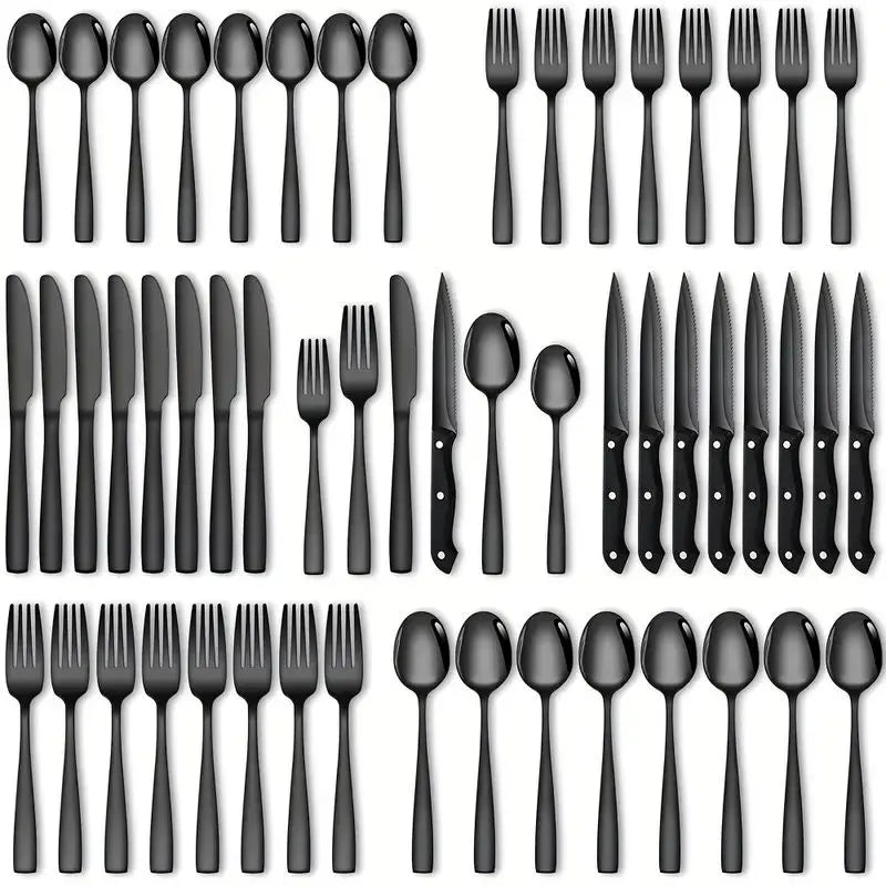 Sebastian CADIA Food-Grade Stainless Steel Cutlery Set (30/48/60-Piece) - Reusable, Dishwasher-Safe, Black Fork/Knife/Spoon - Adult, Everyday, Irregular, Western-Chinese Fit Tableware Kit - Dinnerware Service Set, Home Essentials