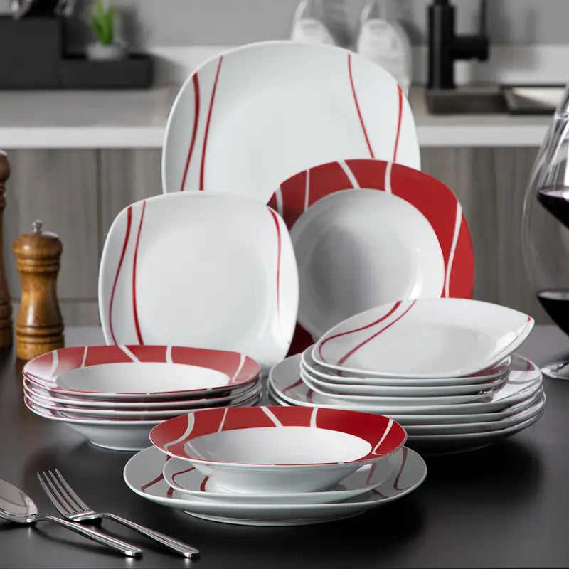 MALACASA Fiesta Dinnerware Sets, 18/24/30 PCS-Porcelain Square Dishes, Modern Dish Set for 6 - Plates and Bowls Sets, Cups and Saucers Set - Series FELISA Winter Holiday summerwins
