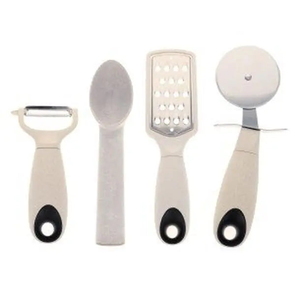 Beille 4-Piece BPA-Free Eco-Friendly Bioplastic Wheat Straw Kitchen Utensil Set - Matte Finish, Durable Rustproof Handles, Dishwasher Safe for Meal Prep, Housewarming Gift