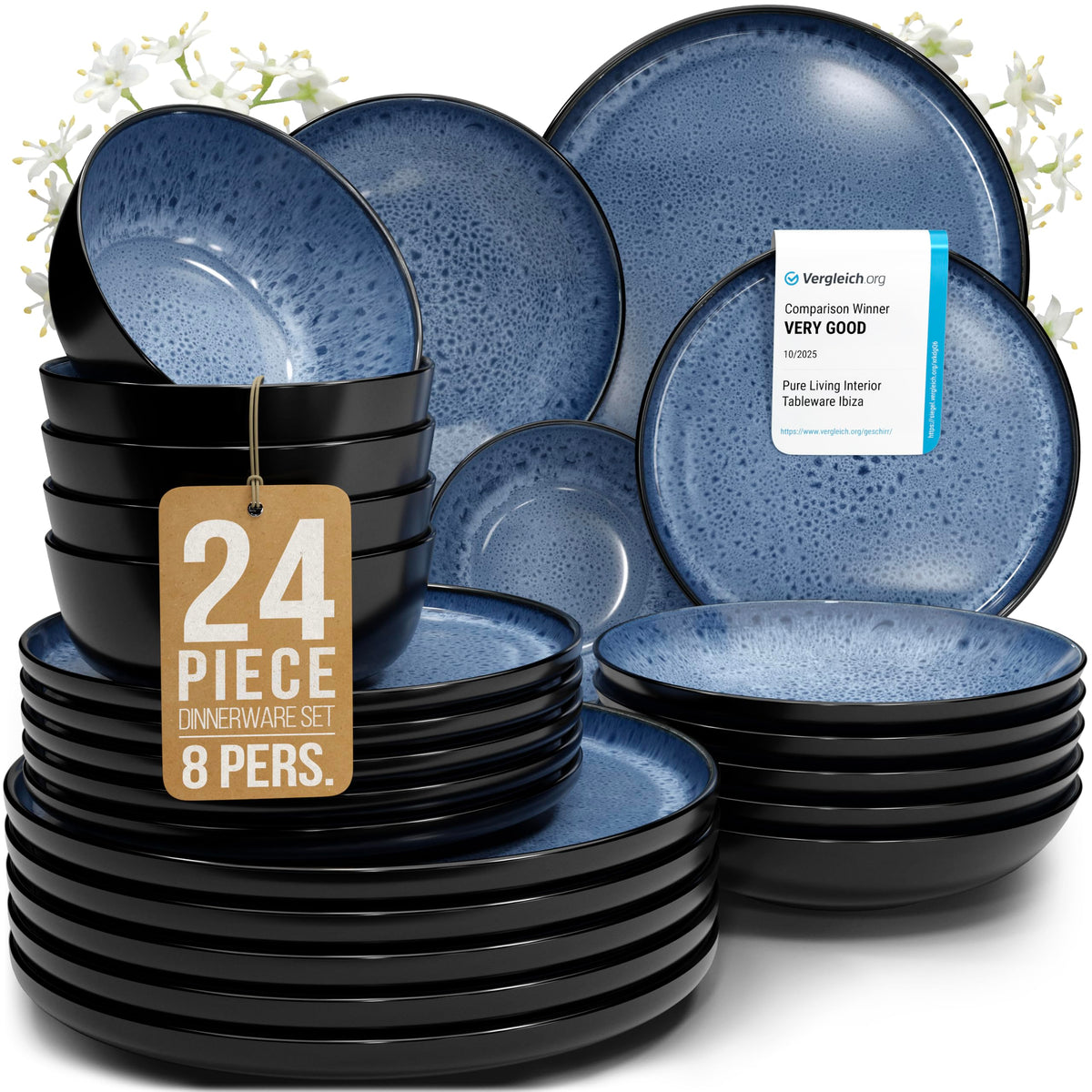 16 Piece Stoneware Dinnerware Set for 4, Handcrafted Plates and Bowls Set