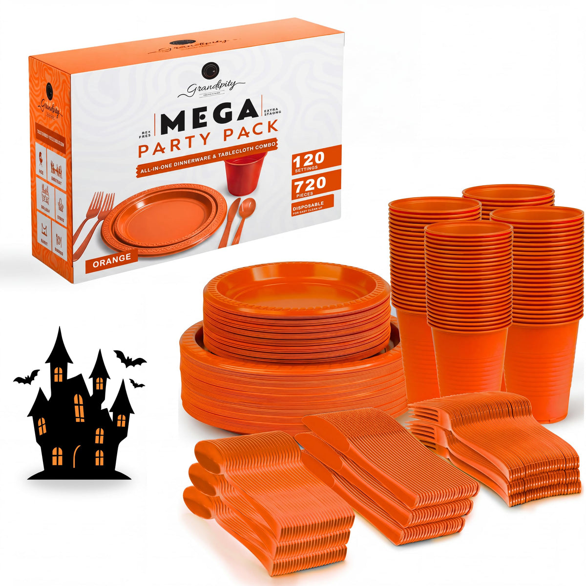 Grandipity Disposable Plastic Dinnerware Sets for Parties (720 pcs)