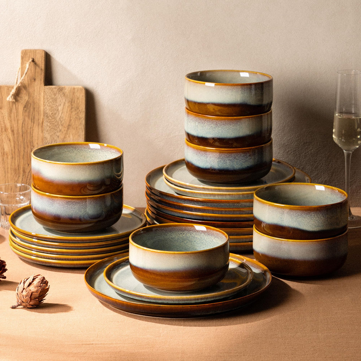 TheTerra Ceramic Dinnerware Set for 4, 12-Piece Plates and Bowls Set
