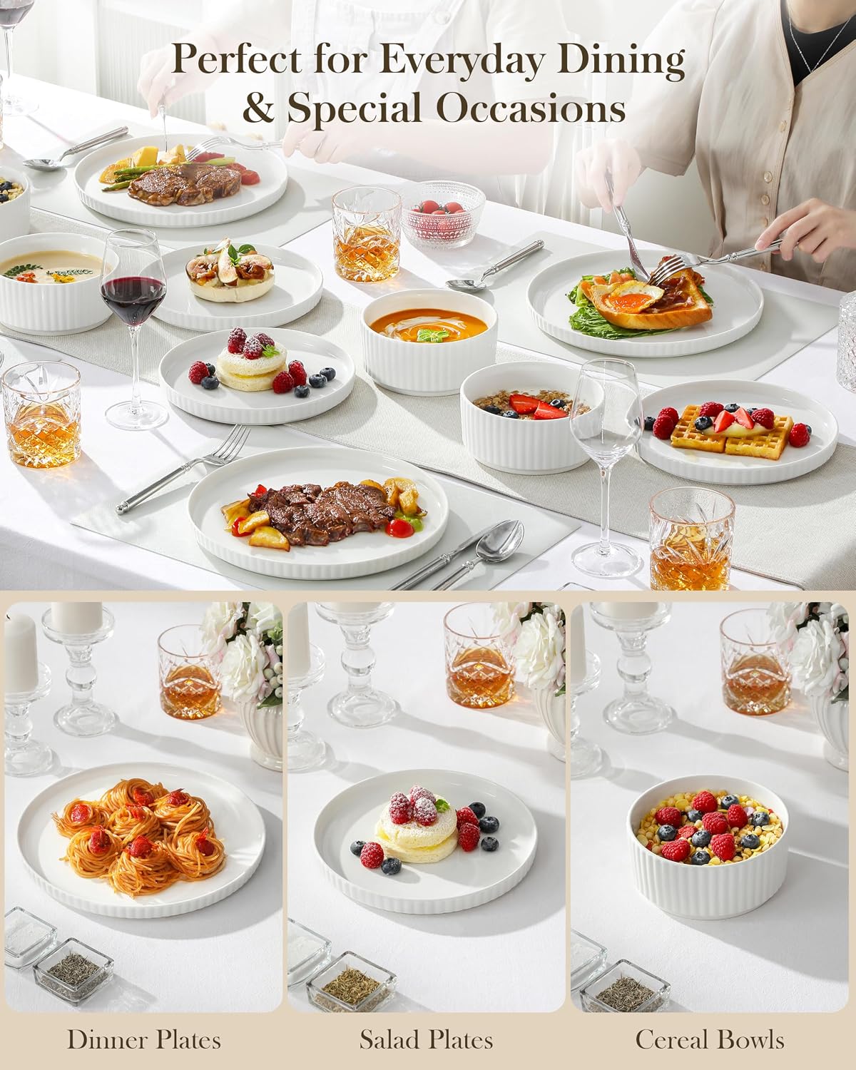 MALACASA Porcelain 18 Pieces Plates and Bowls Set, Dinnerware Set for 6