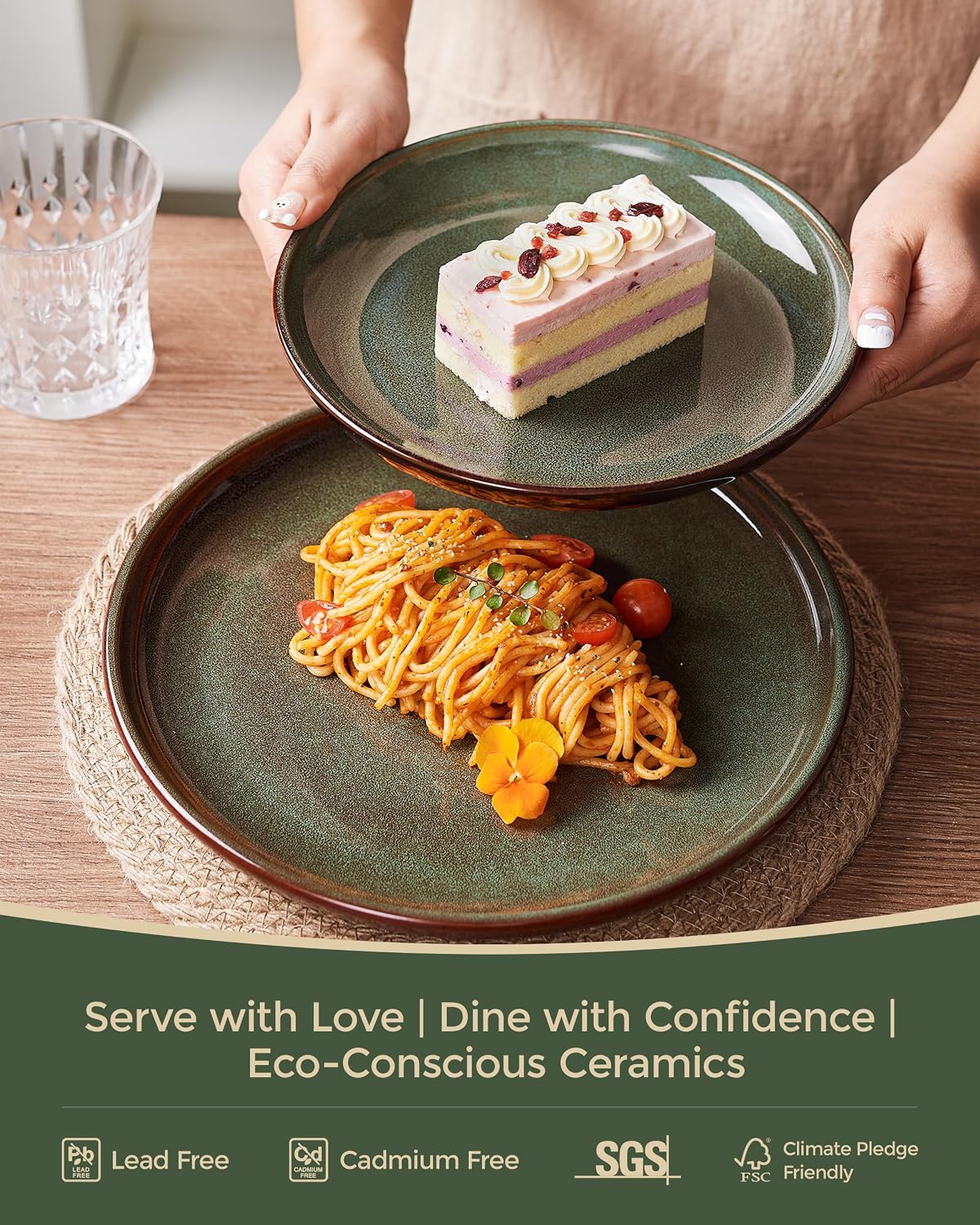 Pokini Stoneware Dinnerware Sets for 8, 24pcs Plates and Bowls Sets Dishes
