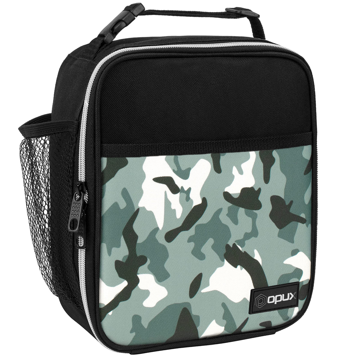opux Insulated Lunch Bag for Kids Boys Girls, Small Compact Lunch Box with Wide Opening & Mesh Pockets, Reusable Lunch Pail for School, Work, Adults, Men, Women, Charcoal Grey