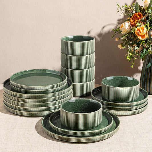 GBHOME Stoneware Dinnerware Sets for 4,12-Piece Plates and Bowls Set