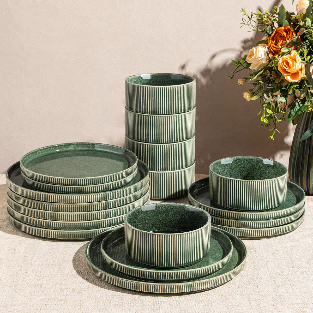 GBHOME Stoneware Dinnerware Sets for 4,12-Piece Plates and Bowls Set