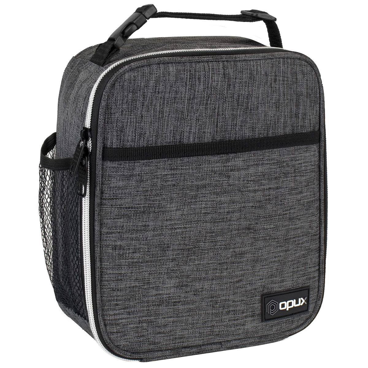 opux Insulated Lunch Bag for Kids Boys Girls, Small Compact Lunch Box with Wide Opening & Mesh Pockets, Reusable Lunch Pail for School, Work, Adults, Men, Women, Charcoal Grey
