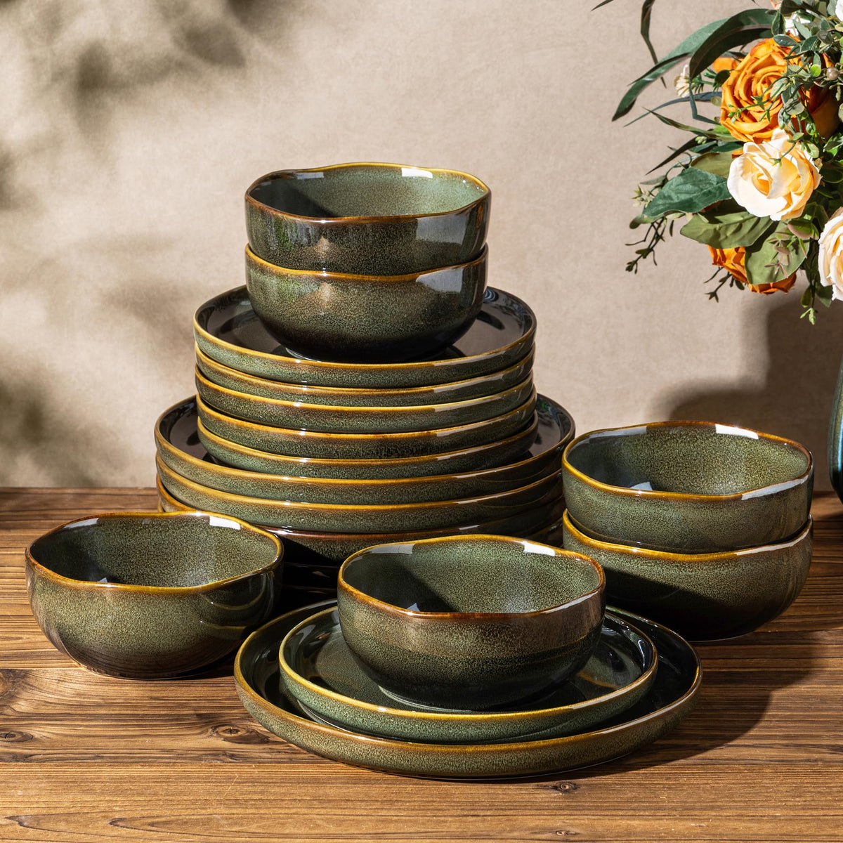 TheTerra Ceramic Dinnerware Set for 4, 12-Piece Plates and Bowls Set