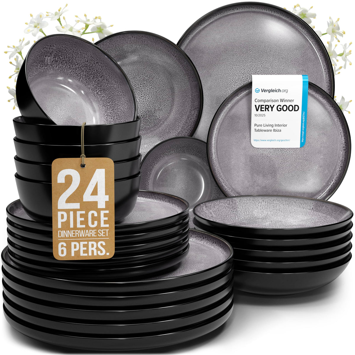 16 Piece Stoneware Dinnerware Set for 4, Handcrafted Plates and Bowls Set