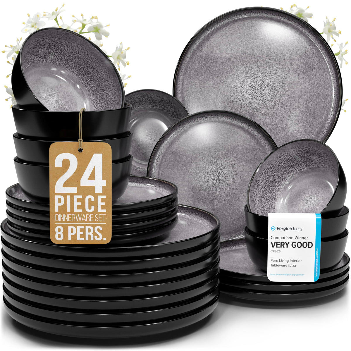 16 Piece Stoneware Dinnerware Set for 4, Handcrafted Plates and Bowls Set
