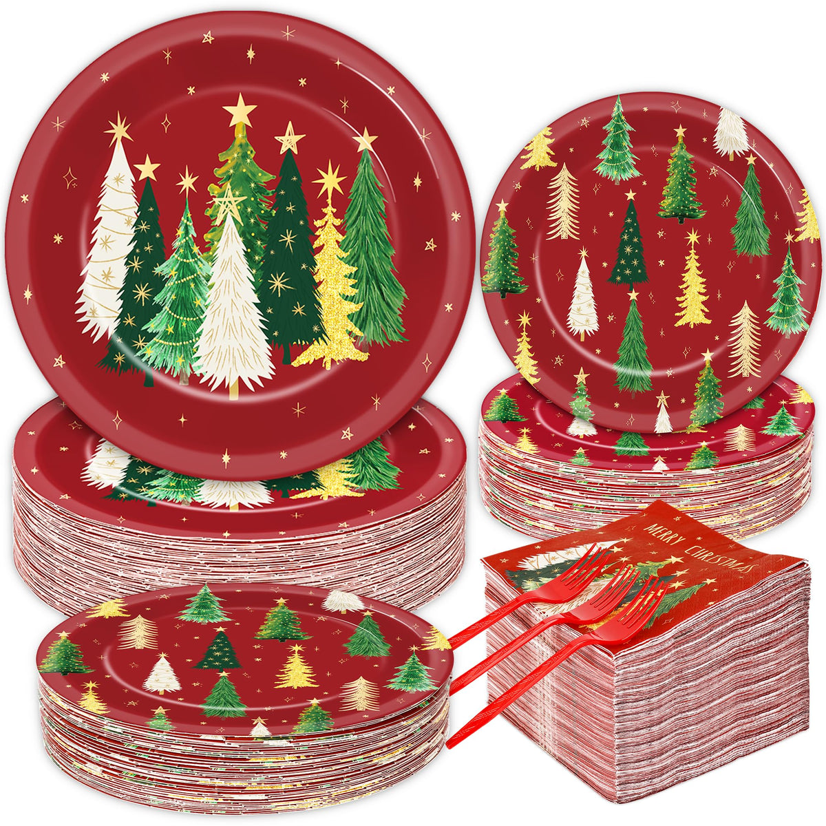 100Pcs Merry Christmas Oval Paper Plates and Napkins ,12"x10" Beige Plates